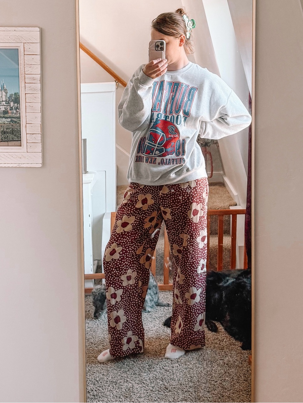 Wide-Leg Floral Print Pants - Burgundy/Cream - Picture 4 of 4
